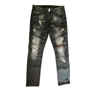XIMXIMMTIAN Biker Jeans Distressed Black Size 32 NWT